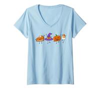 Donna Halloween Doodles Spooky Stagione Amici Carino Autunno Zucca Maglietta con Collo a V