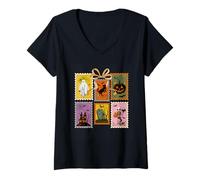 Donna Halloween Fantasma Zucca Pipistrelli Notte Spaventosa Maglietta con Collo a V