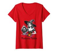 Donna Halloween Fortune Teller Pin Up Witch Vibes Vintage Retro Maglietta con Collo a V
