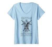 Donna Halloween Frankenstein Vitruviano Uomo Leonardo da Vinci Divertente Maglietta con Collo a V