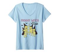 Donna Halloween Froggy Witch Club Frog Lover Art Maglietta con Collo a V