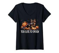 Donna Halloween German Shepherd Puppy Is Too Cute To Spook Maglietta con Collo a V