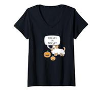 Donna Halloween Ghost Cute Dog And Pumpkins, Trick-or-Treat, Boo! Maglietta con Collo a V