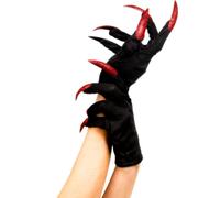 Donna Halloween Guanti Nero Rosso Diavolo Strega Accessorio Vestito Streghe