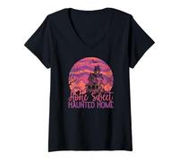 Donna Halloween Halloween Sweet Haunted Home Spooky Full Moon Maglietta con Collo a V