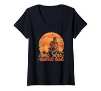 Donna Halloween Halloween Sweet Haunted Home Spooky Full Moon Maglietta con Collo a V