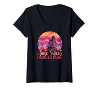 Donna Halloween Halloween Sweet Haunted Home Spooky Full Moon Maglietta con Collo a V
