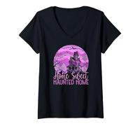 Donna Halloween Halloween Sweet Haunted Home Spooky Full Moon Maglietta con Collo a V