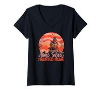 Donna Halloween Halloween Sweet Haunted Home Spooky Full Moon Maglietta con Collo a V