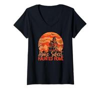 Donna Halloween Halloween Sweet Haunted Home Spooky Full Moon Maglietta con Collo a V