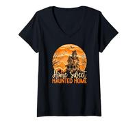 Donna Halloween Halloween Sweet Haunted Home Spooky Full Moon Maglietta con Collo a V