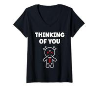Donna Halloween Horror Funny Quote Thinking of You Voodoo Doll Maglietta con Collo a V