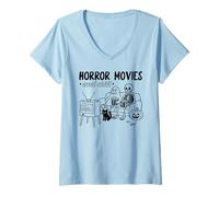 Donna Halloween Horror Movies Anatra Fantasma Costume Scheletro Cat Fun Maglietta con Collo a V