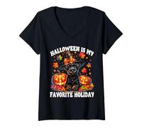 Donna Halloween Is My Favorite Holiday Cute Halloween Schnauzer Maglietta con Collo a V