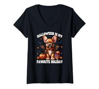 Donna Halloween Is My Favorite Holiday for French Bulldog Mom Maglietta con Collo a V