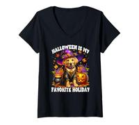 Donna Halloween Is My Favorite Holiday for Golden Retriever Mom Maglietta con Collo a V