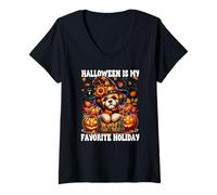 Donna Halloween Is My Favorite Holiday Graphic for Shih Tzu Mom Maglietta con Collo a V