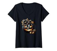 Donna Halloween Jack O Lantern Graphic for Women Floral Pumpkin Maglietta con Collo a V