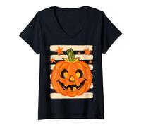 Donna Halloween Jack O Lantern Pumpkin Spooky Season Maglietta con Collo a V