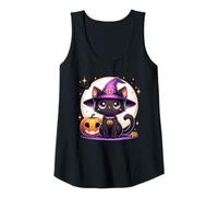 Donna Halloween Kitty Cat Witch Hat Zucca Jack o Lanterna Grafica Canotta