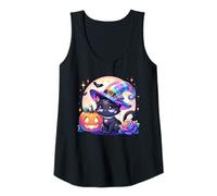Donna Halloween Kitty Cat Witch Hat Zucca Jack o Lanterna Grafica Canotta