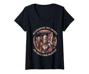 Donna Halloween Knights Relinquish Thy Treats Divertente Maglietta con Collo a V