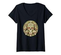 Donna Halloween Mandala Art Teschi Spettrale Teschio Maglietta con Collo a V