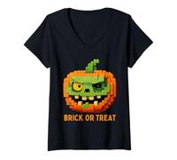 Donna Halloween Master Builder Zucca Bambini Building Blocks Mattone Maglietta con Collo a V