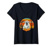 Donna Halloween Mastiff Dog Spooky Ghost Pumpkin Haunted House Maglietta con Collo a V