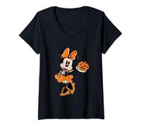 Donna Halloween Minnie Mouse Pumpkin Maglietta con Collo a V