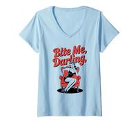 Donna Halloween Pinup Ragazza Bite Me Darling Maglietta con Collo a V