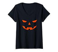 Donna Halloween Pumpkin Face Jack-O-Lantern Maglietta con Collo a V