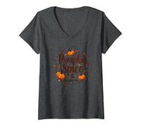 Donna Halloween Pumpkin Spice & Everything Nice da Donna Maglietta con Collo a V, Grigio Scuro, XXL