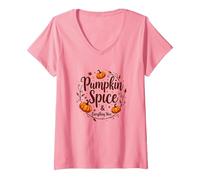Donna Halloween Pumpkin Spice & Everything Nice da Donna Maglietta con Collo a V, Rosa, XL