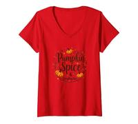 Donna Halloween Pumpkin Spice & Everything Nice da Donna Maglietta con Collo a V, Rosso, M