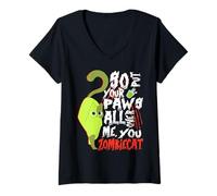 Donna Halloween, quindi metti le tue zampe su di me, Tu Zombie Cat Maglietta con Collo a V
