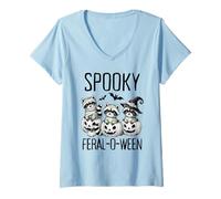 Donna Halloween Racoon Zucche Divertenti Spettrali E Feral Maglietta con Collo a V