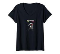 Donna Halloween Retro Arcade Gioco Triste Mietitore Maglietta con Collo a V