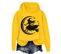 Donna Halloween Romanzo Modello Stampato Autunno Manica Lunga Camicia da Donna Senza Tasche Felpa Con Cappuccio Da Donna Regular Fit Felpa Con Cappuccio Manica Lunga Maglioni Top, Giallo, L