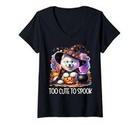Donna Halloween Samoyed Puppy Is Too Cute To Spook for Witch Maglietta con Collo a V