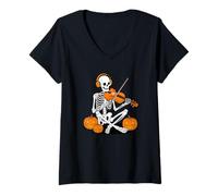 Donna Halloween Scheletro Viola Violino Violista Maglietta con Collo a V
