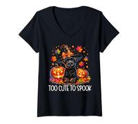 Donna Halloween Schnauzer Is Too Cute To Spook Spooky Pumpkin Face Maglietta con Collo a V