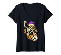 Donna Halloween Skeleton Playing Soccer Stylish Cool Maglietta con Collo a V