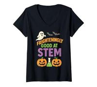 Donna Halloween spaventosamente Bravo a STEM Science Humor Ghost Maglietta con Collo a V