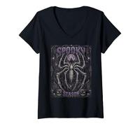 Donna Halloween Spider Skeleton Gothic Spooky Stagione Halloween Maglietta con Collo a V