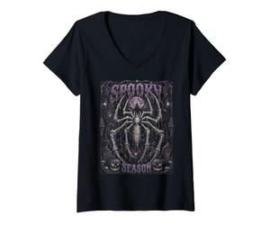 Donna Halloween Spider Skeleton Gothic Spooky Stagione Halloween Maglietta con Collo a V