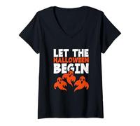 Donna Halloween Stagione Spettrale Detto Let The Halloween Begin Maglietta con Collo a V