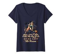 Donna Halloween Strega Divertente Mosca con Le Grandi Ragazze Pin Up Satira Maglietta con Collo a V