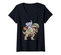 Donna Halloween T-Rex Dinosaure Éléphant Momie Tyrannosaurus Rex Maglietta con Collo a V