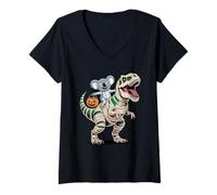 Donna Halloween T-Rex Dinosauro Koala Mummia Tyrannosaurus Rex Maglietta con Collo a V